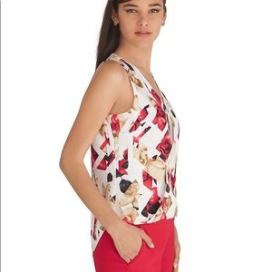 WHBM SLEEVELESS PRINTED SURPLICE SILK TOP